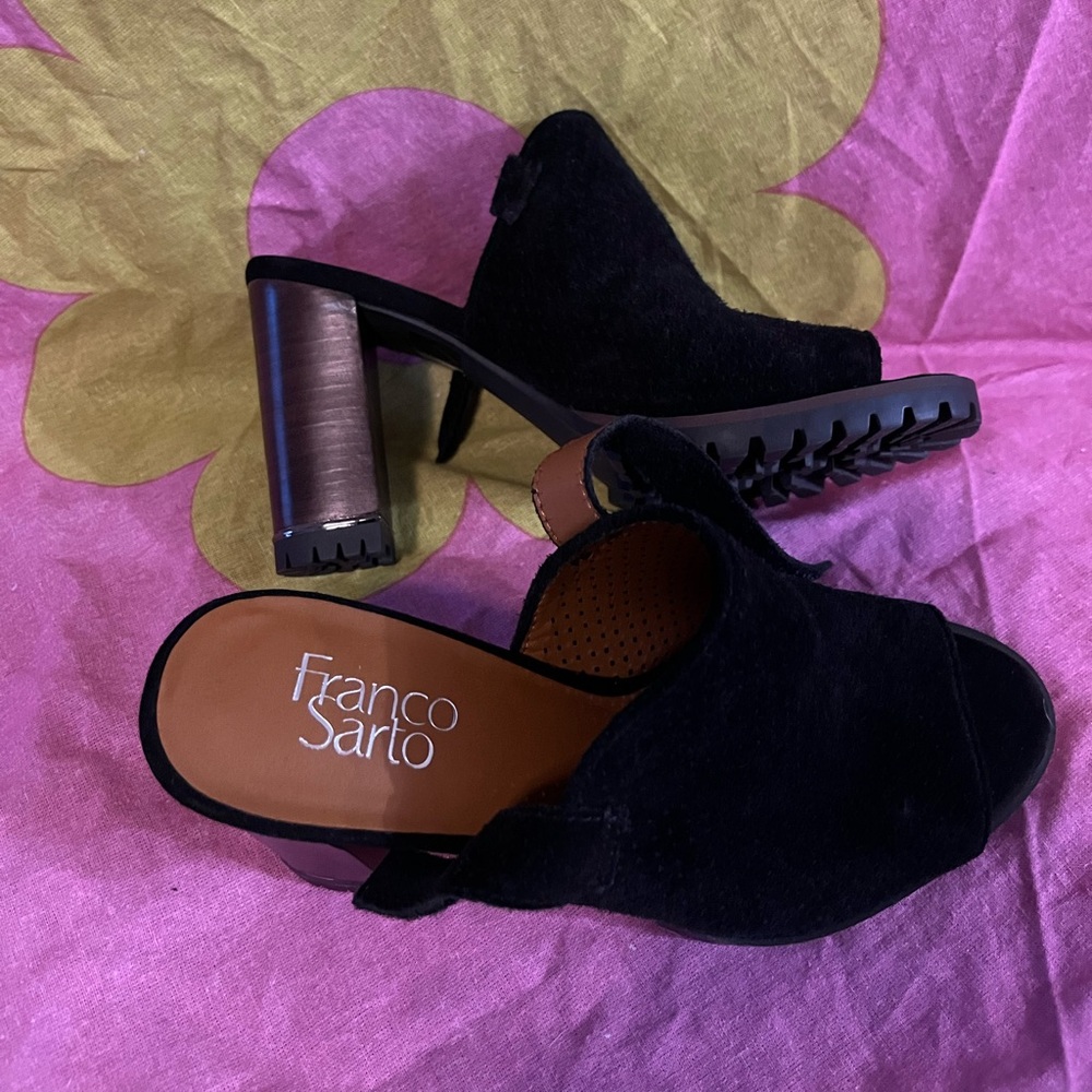 Franco Sarto Black Velvet Heeled Mules